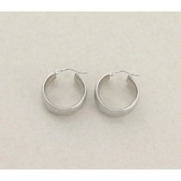 14k White Gold Hollow Lightweight Greek Key Hoop Earrings 3/4" Hoops - Picture 6 of 7